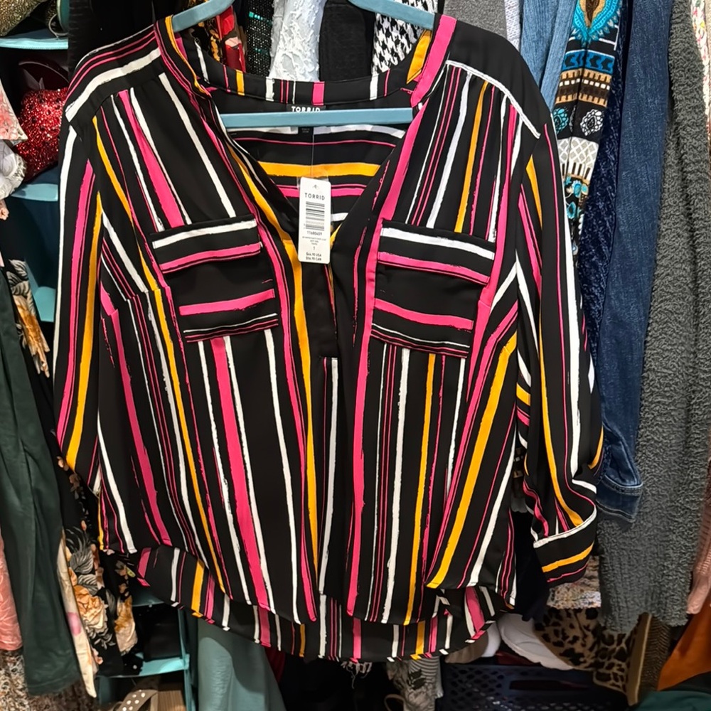 Torrid Black Multicolor Striped Blouse